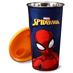 Babyhug Marvel Spiderman Stainless Steel Flip Flop Sipper 300 ml - Yellow| Spill Proof| Indoor and Outdoor| School Sipper| Hot & Cold Beverages