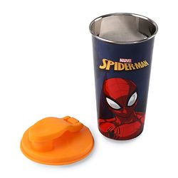 Babyhug Marvel Spiderman Stainless Steel Flip Flop Sipper 300 ml - Yellow| Spill Proof| Indoor and Outdoor| School Sipper| Hot & Cold Beverages