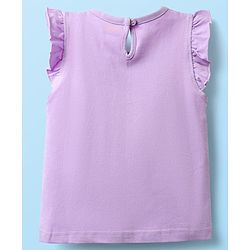 Babyhug Cotton Knit Frill Sleeves Capri Night Suit With Unicorn Print - Lavender & Dark Pink