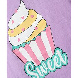 Babyhug Cotton Knit Frill Sleeves Capri Night Suit With Cup Cakes Print - Lavender