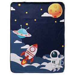 Babyhug Sherin & Poly Wool All Season Blanket Space Print - Navy| New Born| Toddler Blanket| Baby Skin Friendly| Super Soft Wool| Machine Washable| Breathable Fabric| Warm and Cozy| Boys & Girls