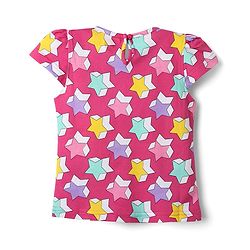Babyhug Cotton Knit Cap Sleeves Capri Night Suit With Stars Print - Pink