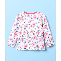 Babyhug Cotton Knit Full Length Co-ords Night Suit With Floral Print - White & Pink