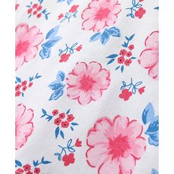 Babyhug Cotton Knit Full Length Co-ords Night Suit With Floral Print - White & Pink