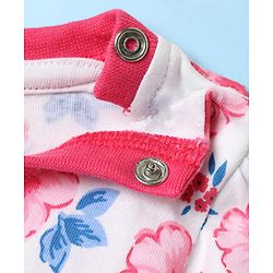 Babyhug Cotton Knit Full Length Co-ords Night Suit With Floral Print - White & Pink