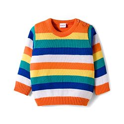 Babyhug Knit Full Sleeves Sweater Set With Stripes - Multicolour