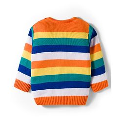 Babyhug Knit Full Sleeves Sweater Set With Stripes - Multicolour