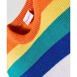 Babyhug Knit Full Sleeves Sweater Set With Stripes - Multicolour