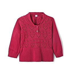 Babyhug Knit Full Sleeves Sweater Set With Heart Design - Wine