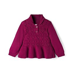 Babyhug Knit Full Sleeves Sweater Set With Heart Design - Wine