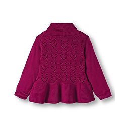 Babyhug Knit Full Sleeves Sweater Set With Heart Design - Wine