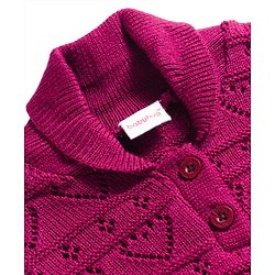 Babyhug Knit Full Sleeves Sweater Set With Heart Design - Wine