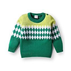 Babyhug Knitted Full Sleeves Sweater Set With Chevron Design - Green
