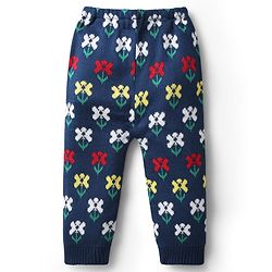 Babyhug Knit Full Length Woollen Pants with Floral Design - Navy Blue