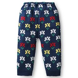 Babyhug Knit Full Length Woollen Pants with Floral Design - Navy Blue