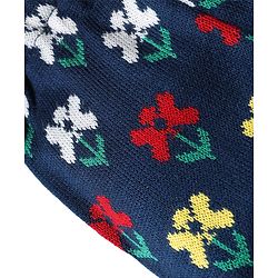 Babyhug Knit Full Length Woollen Pants with Floral Design - Navy Blue