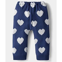 Babyhug Knit Full Length Woollen Pant With Hearts Design - Navy Blue