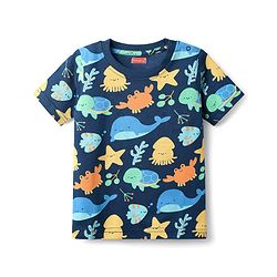 Babyhug Cotton Knit Half Sleeves Co-rds Night Suit With Fish Print - Navy Blue
