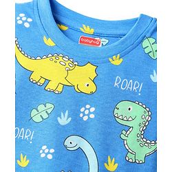 Babyhug Cotton Knit Half Sleeves Co-ords Night Suit with Dino Print - Blue