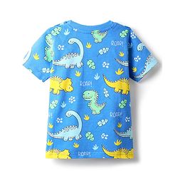 Babyhug Cotton Knit Half Sleeves Co-ords Night Suit with Dino Print - Blue