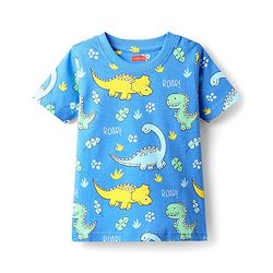 Babyhug Cotton Knit Half Sleeves Co-ords Night Suit with Dino Print - Blue