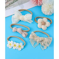 Babyhug Headbands With Bow & Floral Appliques Pack of 5 - Beige White & Plum