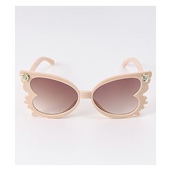 Babyhug Heart Shaped Sunglasses with Floral Applique - Beige