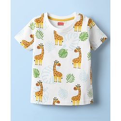 Babyhug Cotton Knit Half Sleeves Co-ords Shorts Night Suit With Giraffe Print - White
