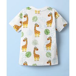 Babyhug Cotton Knit Half Sleeves Co-ords Shorts Night Suit With Giraffe Print - White