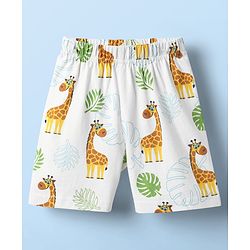 Babyhug Cotton Knit Half Sleeves Co-ords Shorts Night Suit With Giraffe Print - White