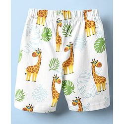 Babyhug Cotton Knit Half Sleeves Co-ords Shorts Night Suit With Giraffe Print - White