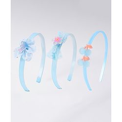 Babyhug Hairband with Bow Applique Free Size Pack Of 3 - Light Blue