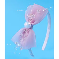 Babyhug Hairband with Bow Applique & Pearl Detailing Free Size - Pink