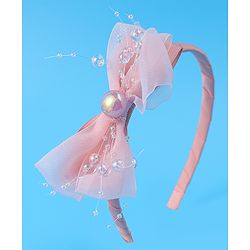Babyhug Hairband with Bow Applique & Pearl Detailing Free Size - Pink