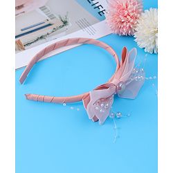 Babyhug Hairband with Bow Applique & Pearl Detailing Free Size - Pink