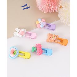 Babyhug Free Size Hair Clips With Floral Animal Applique Pack Of 5 - Multicolour