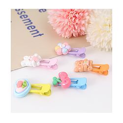 Babyhug Free Size Hair Clips With Floral Animal Applique Pack Of 5 - Multicolour