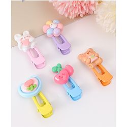 Babyhug Free Size Hair Clips With Floral Animal Applique Pack Of 5 - Multicolour