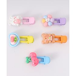 Babyhug Free Size Hair Clips With Floral Animal Applique Pack Of 5 - Multicolour