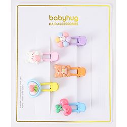 Babyhug Free Size Hair Clips With Floral Animal Applique Pack Of 5 - Multicolour