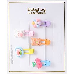 Babyhug Free Size Hair Clips With Floral Animal Applique Pack Of 5 - Multicolour