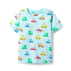 Babyhug Cotton Knit Half Sleeves Co-ords Shorts Night Suit With Vehicle Print - Light Blue