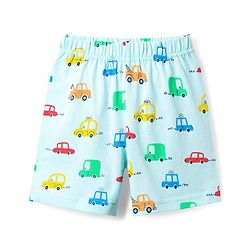 Babyhug Cotton Knit Half Sleeves Co-ords Shorts Night Suit With Vehicle Print - Light Blue
