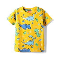 Babyhug Cotton Knit Half Sleeves Shorts Co-Ord Night Suit With Dino Print - Yellow