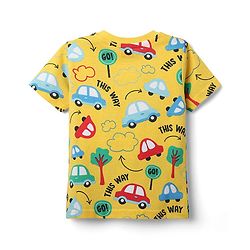 Babyhug Cotton Knit Half Sleeves Co-ords Shorts Night Suit With Vehicle Print - Yellow