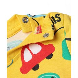 Babyhug Cotton Knit Half Sleeves Co-ords Shorts Night Suit With Vehicle Print - Yellow