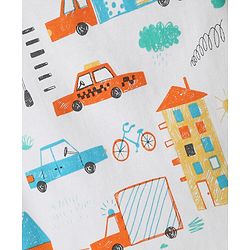 Babyhug Cotton Knit Half Sleeves Co-ords Shorts Night Suit With Vehicle Print - White