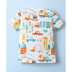 Babyhug Cotton Knit Half Sleeves Co-ords Shorts Night Suit With Vehicle Print - White