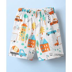 Babyhug Cotton Knit Half Sleeves Co-ords Shorts Night Suit With Vehicle Print - White