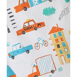 Babyhug Cotton Knit Half Sleeves Co-ords Shorts Night Suit With Vehicle Print - White
